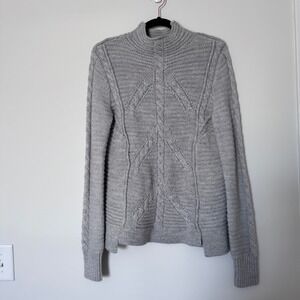 Gap Cable Knit Mock Neck Chunky Gray Sweater Wool Alpaca Size M